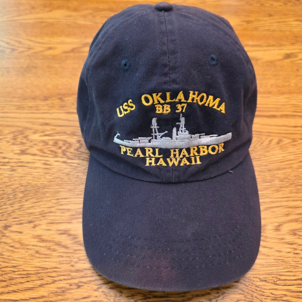 USS Oklahoma BB 37 Pearl Harbor Navy Blue Cotton Hat OSFM Pacific Historic Parks